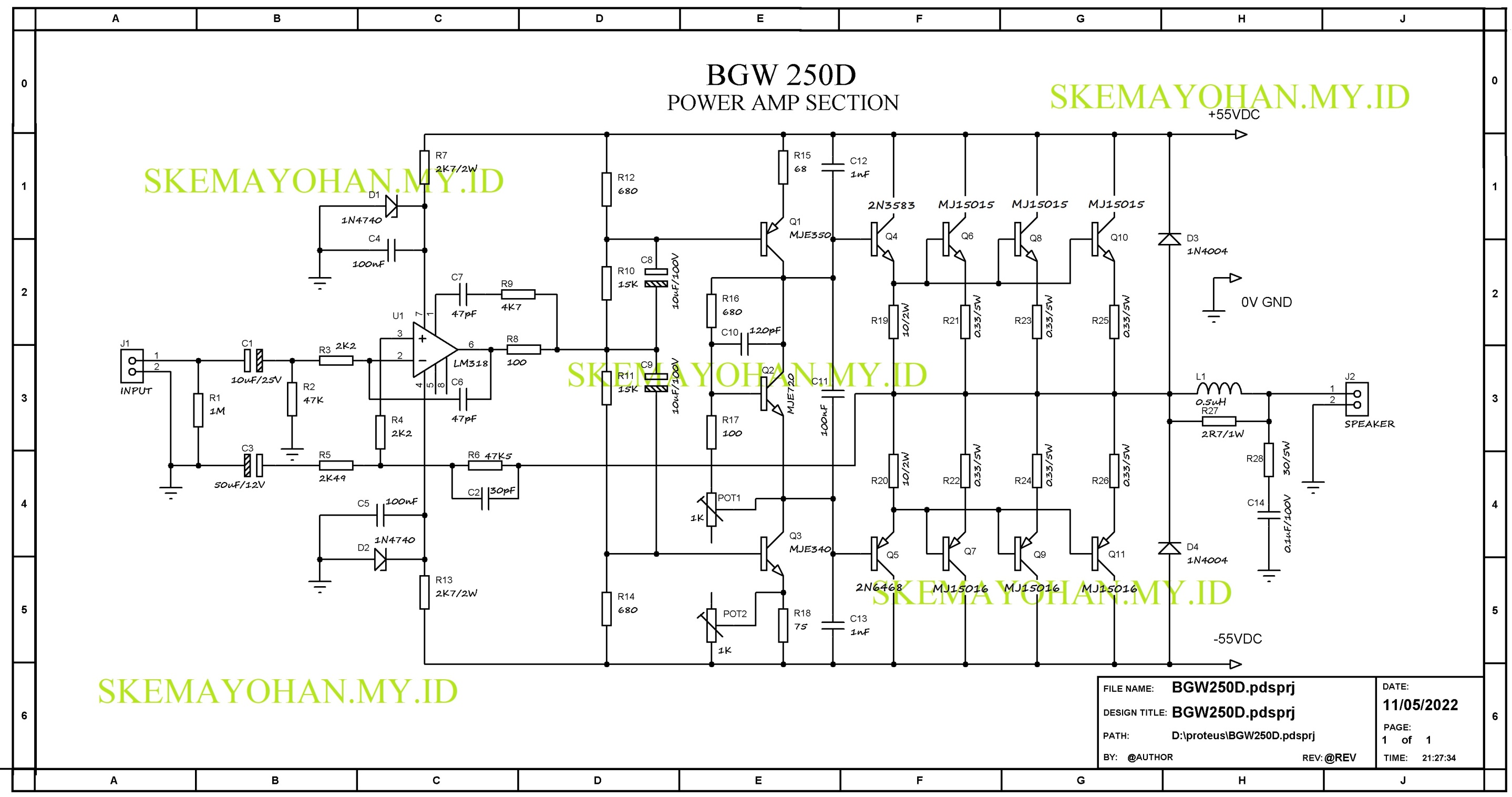 skema hasil gambar ulang OCL 250W 55V BGW 250D